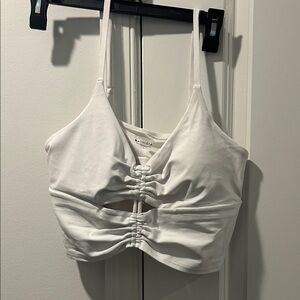 Athleta White Ruched Front Crop Top